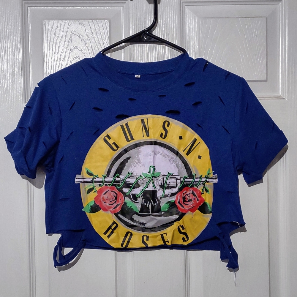 guns and roses women punk style cut off t-shirt